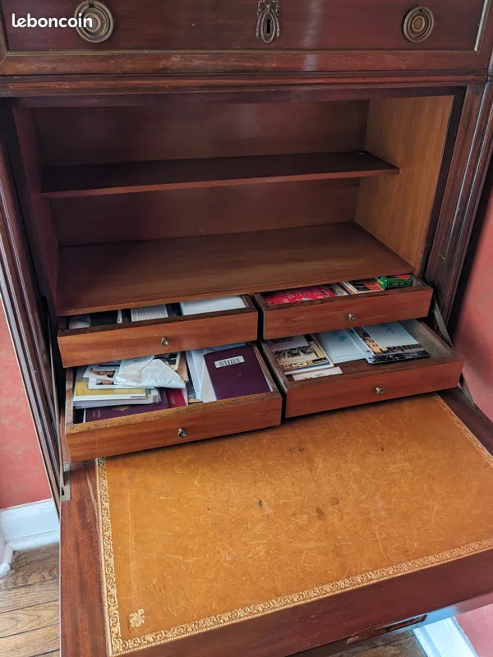 Bureau secr&eacute;taire &agrave; rabat style Louis XVI Merisier Meubles