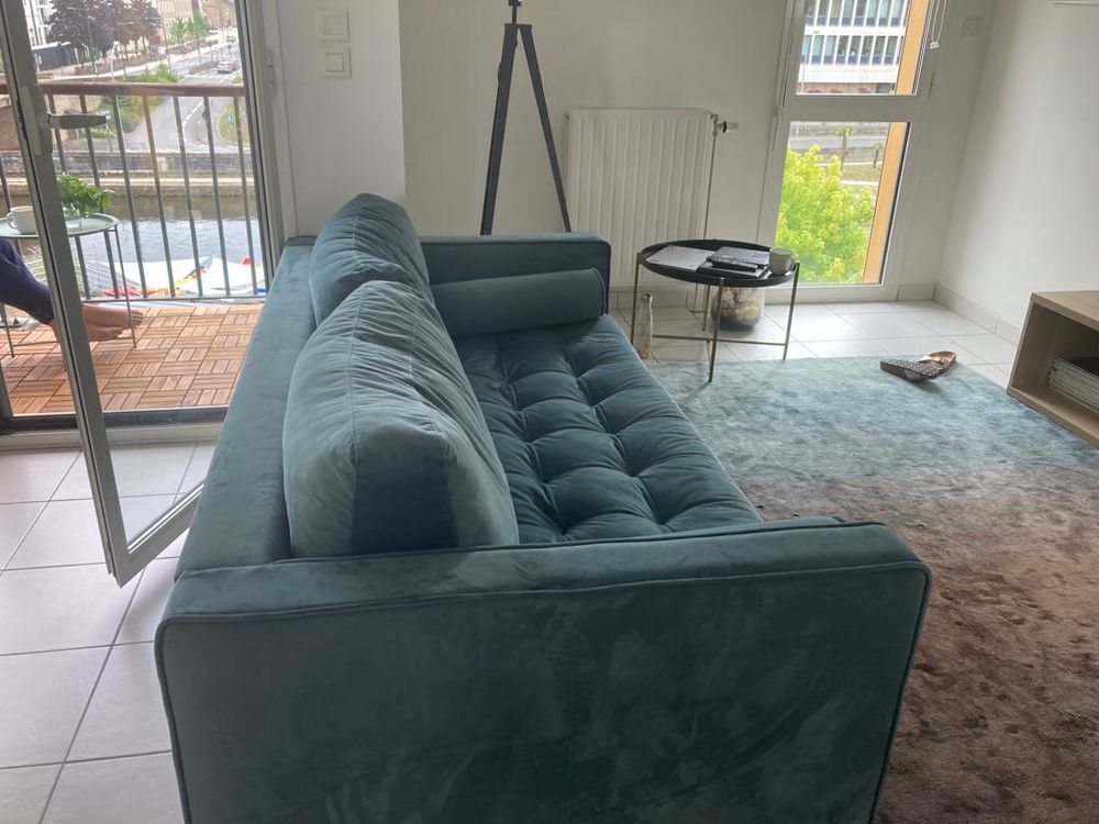 Canap&eacute; velours bleu 2 places - Kave Home Meubles