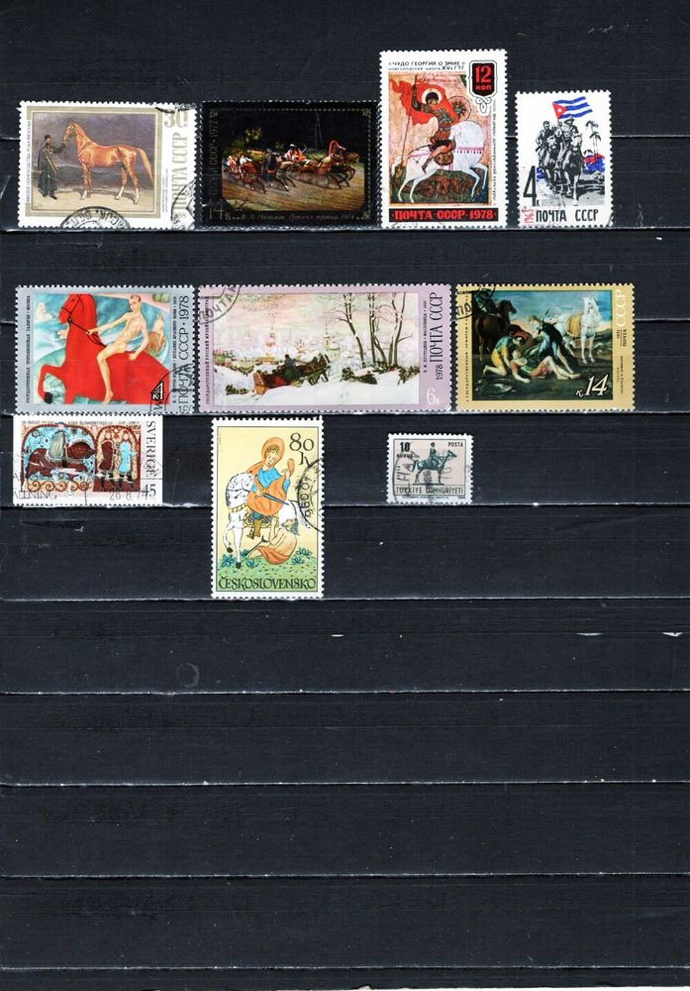 lot de 42 timbres du MONDE avec des CHEVAUX 