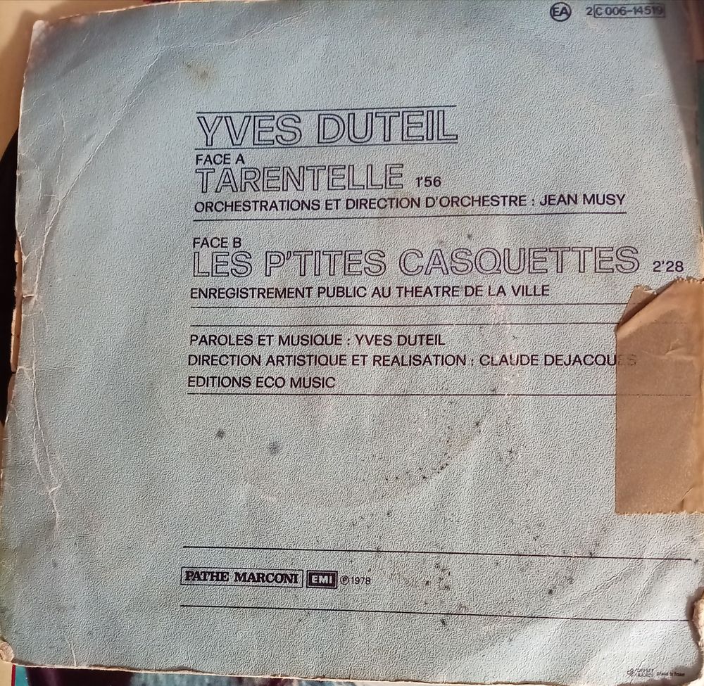 YVES DUTEIL / 2 X DISQUES VYNIL 45 ET 33 TOURS CD et vinyles
