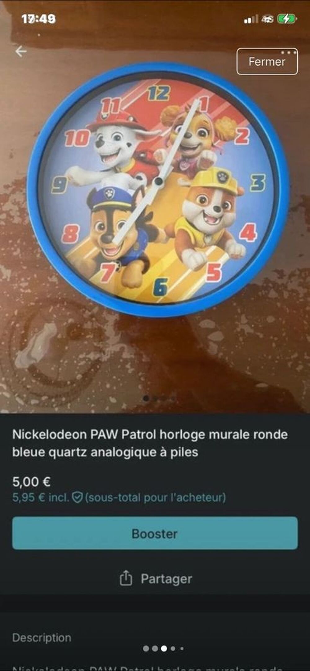 Horloge murale Pat Patrouille tr&egrave;s bon &eacute;tat Mobilier enfants