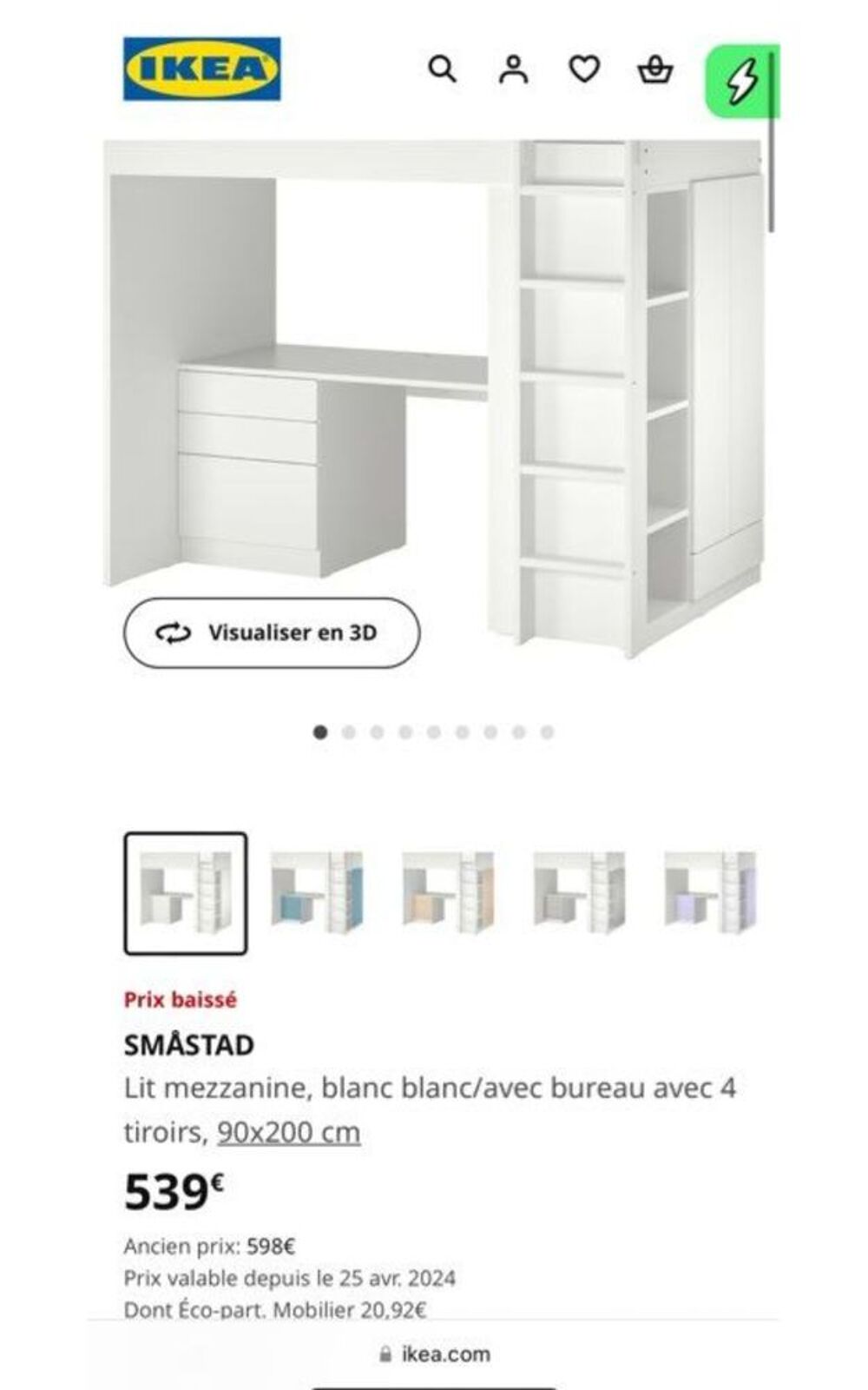 Lit mezzanine blanc avec bureau et rangements Mobilier enfants