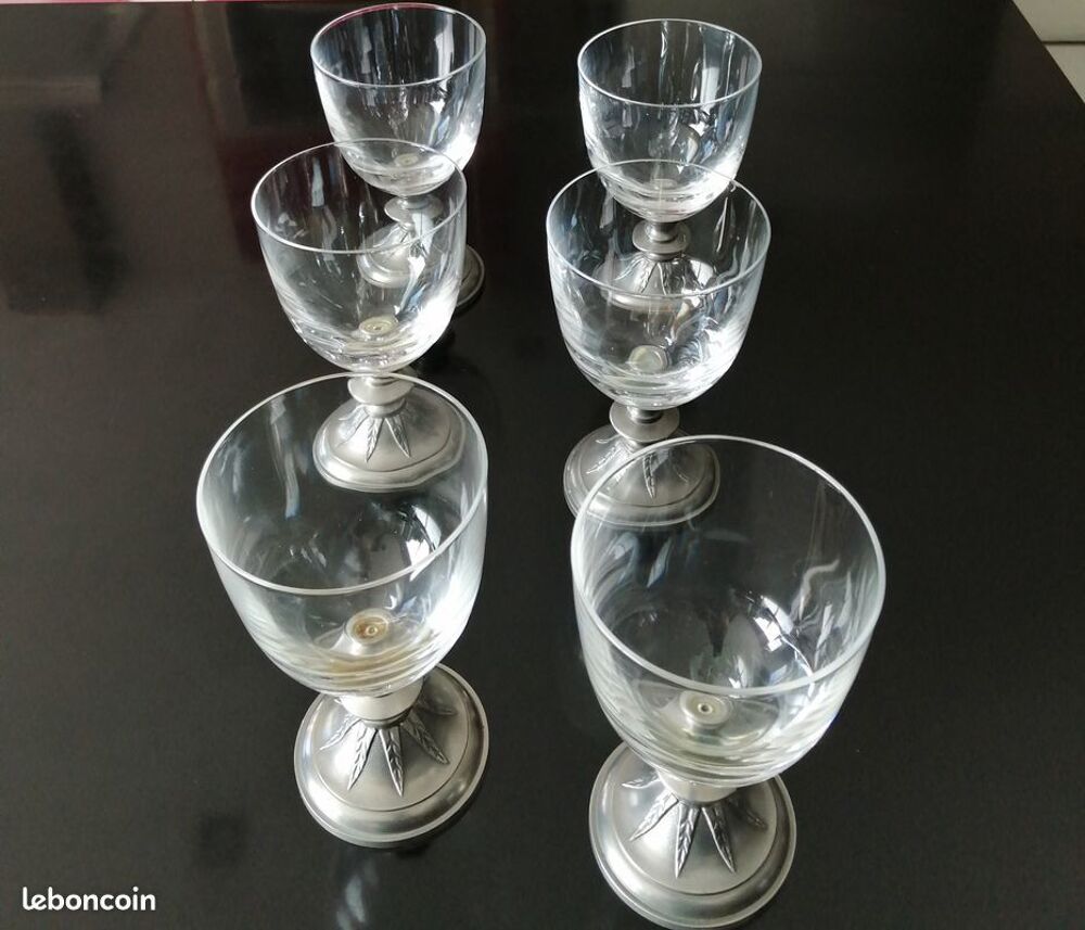 Verres vintage en cristal pied en &eacute;tain Décoration