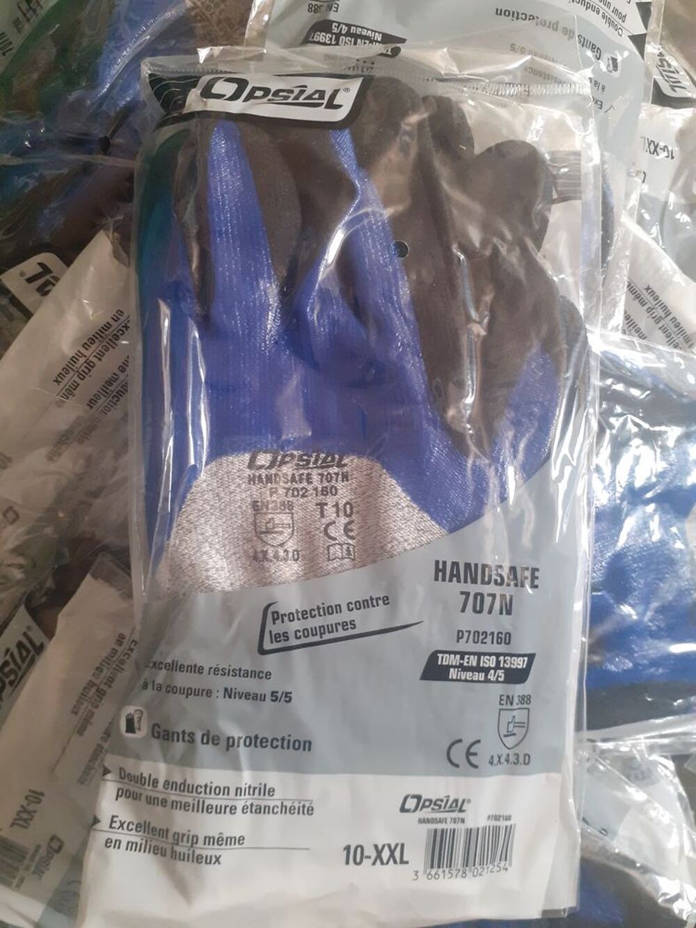 Lot de 10 paires de gants de travail handsafe 707n anti coupure 5 nitrile opsial taille 8 et 10 Bricolage