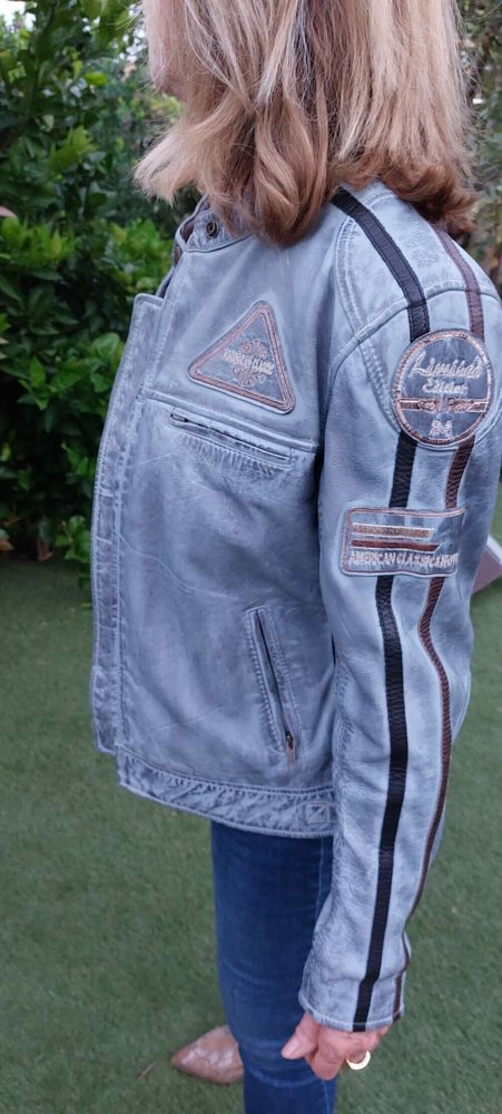 blouson moto cuir couleur jean Vêtements