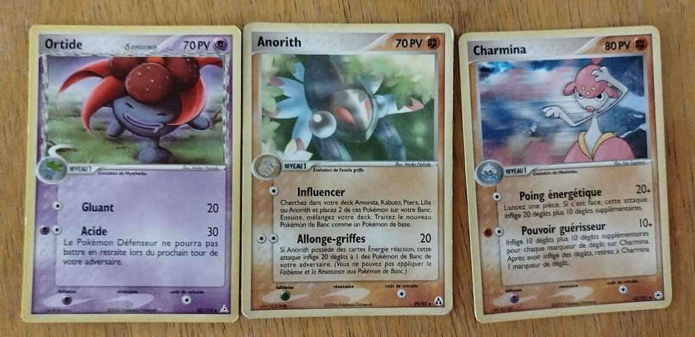 Lot de 3 cartes Pok&eacute;mon Ortide - Anorith - Charmina Jeux / jouets
