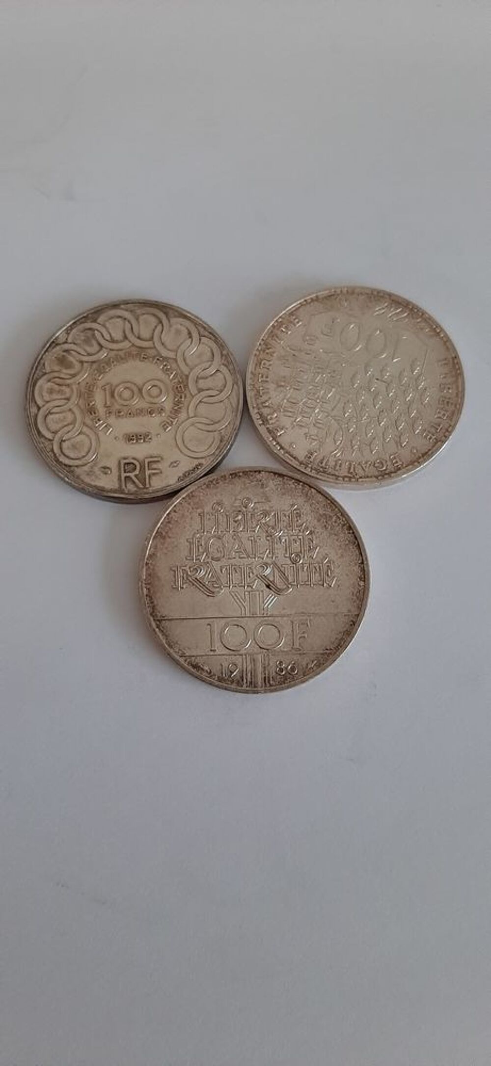 Lot de 3 pi&egrave;ces de 100 Francs 1982, 1986 et 1992 