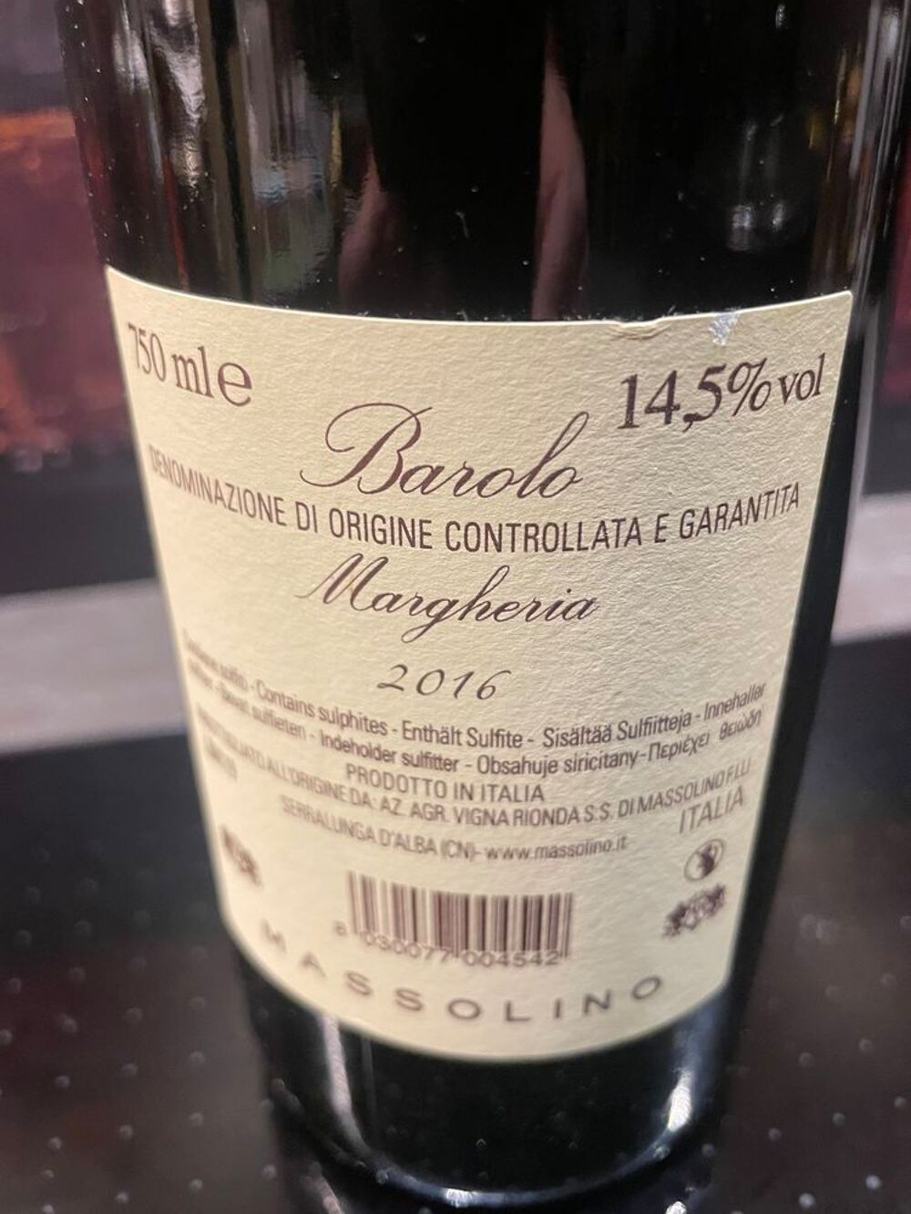 1 Bt BAROLO MARGHERIA 2016 - Massolino Piemont 95pk Cuisine