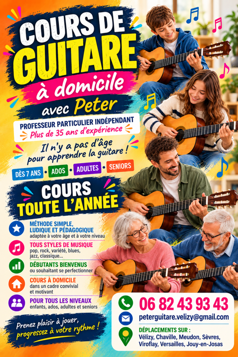 Peter, PROFESSEUR DE GUITARE
COURS &Agrave; DOMICILE d&egrave;s 7 ans 0 78140 Vélizy-villacoublay
