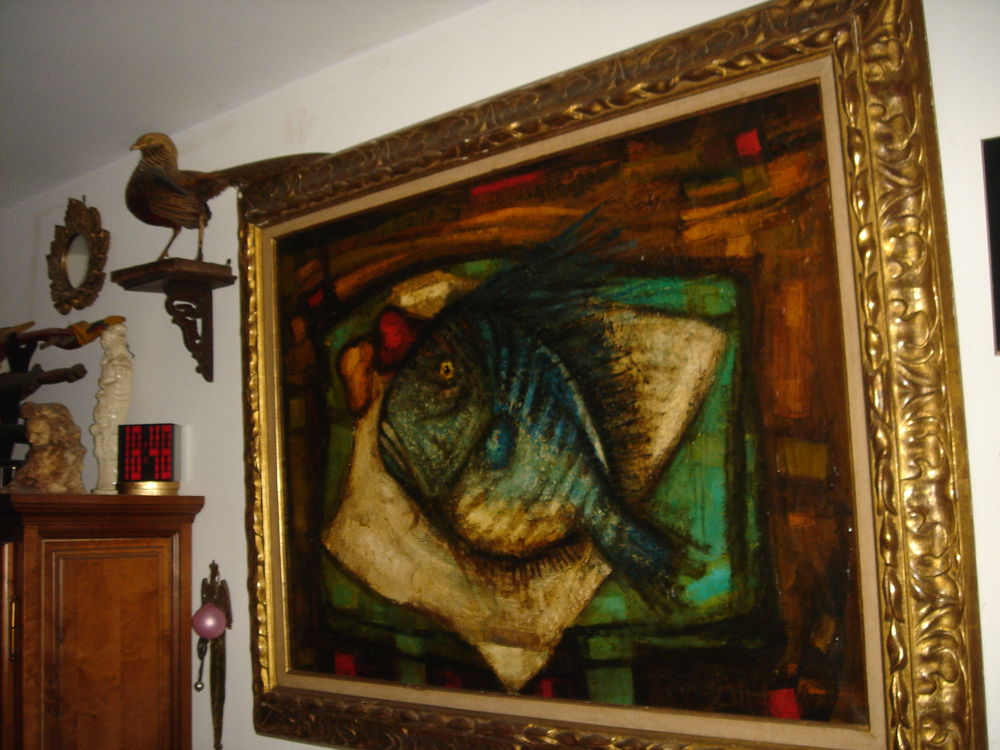 grande peinture &agrave; l'huile ancienne encadr&eacute;e Décoration