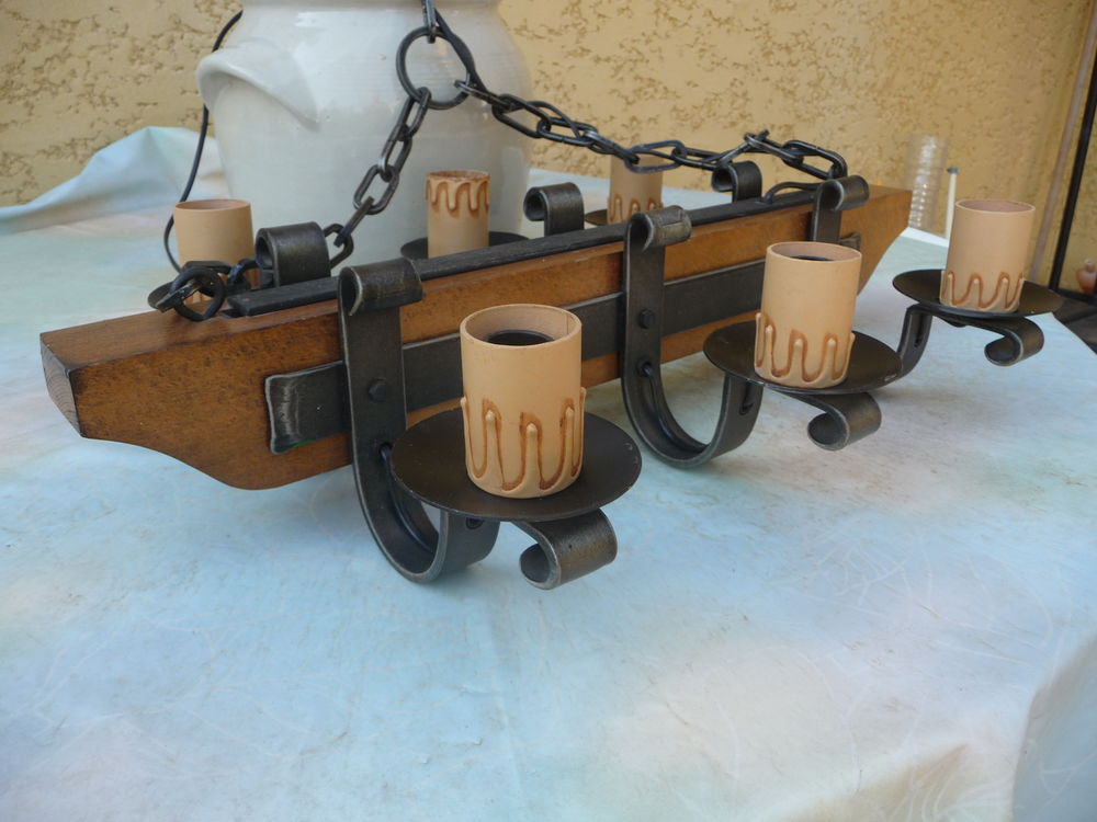 Lustre bois et m&eacute;tal Décoration