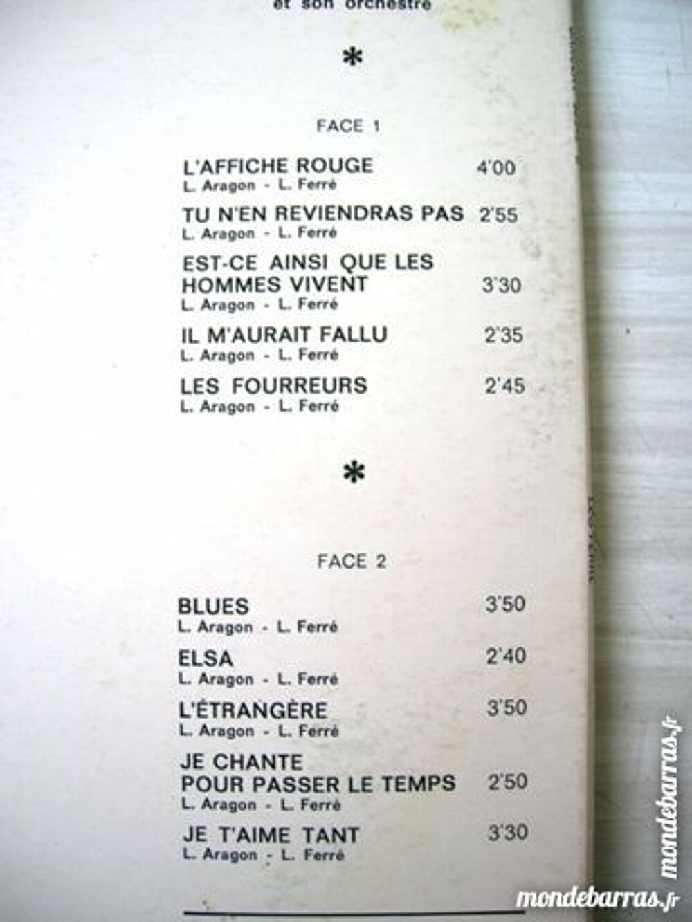 33 TOURS L&Eacute;O FERR&Eacute; Les chansons d'Aragon - BIEM CD et vinyles