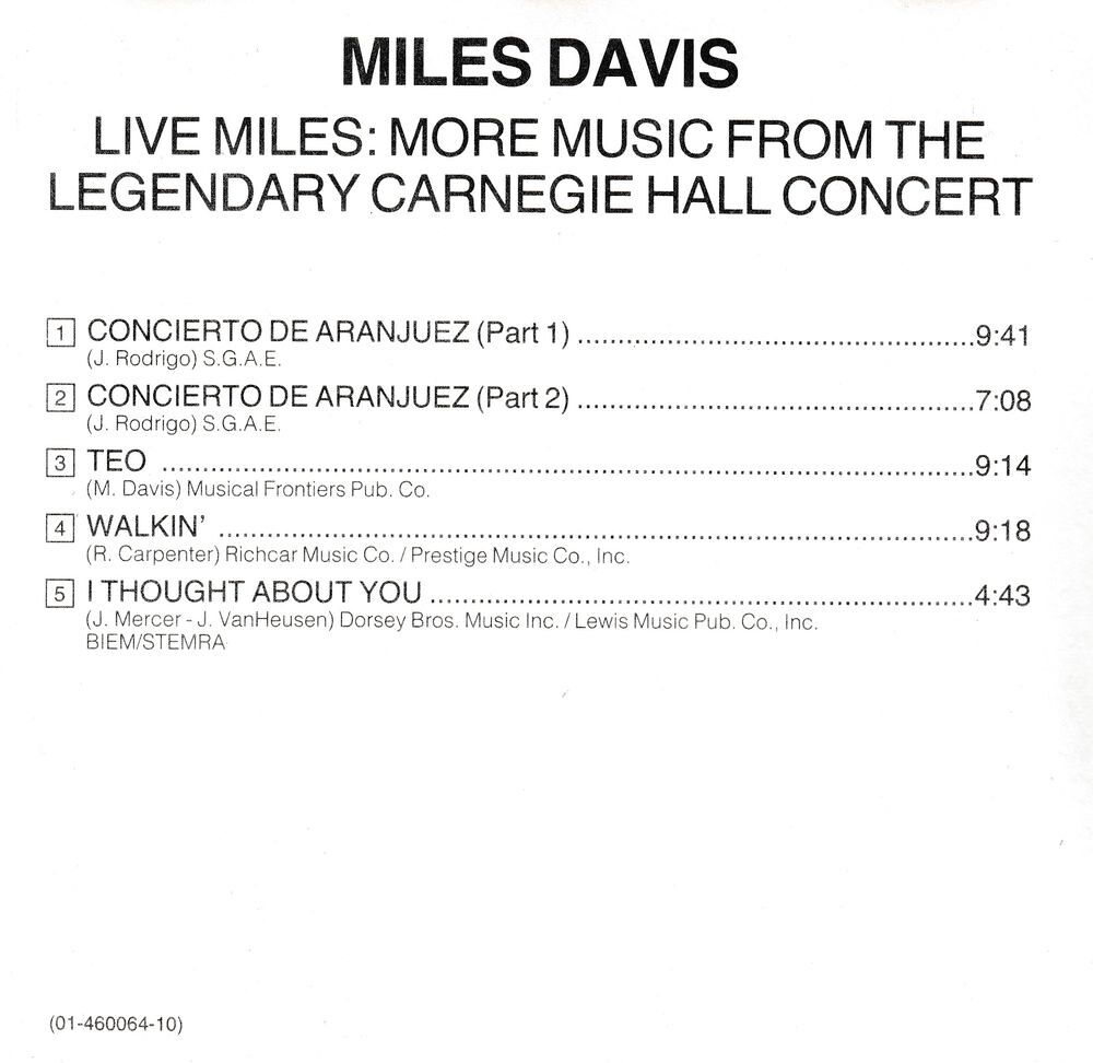 CD Miles Davis Music From The Legendary Carnegie Hall Concer CD et vinyles