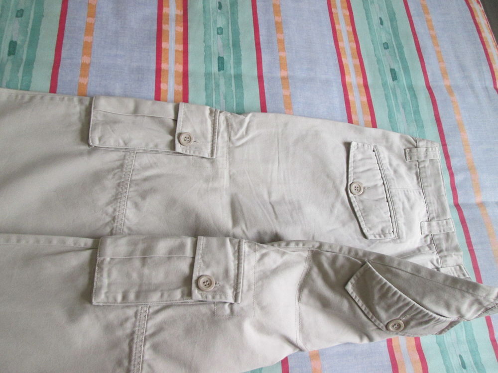 Pantalon multipoches toile &eacute;paisse beige homme taille 38 Vtements