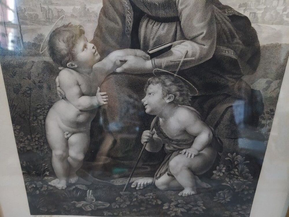 Ancienne Gravure " La Belle Jardini&egrave;re " d'apr&egrave;s Rapha&euml;l 
