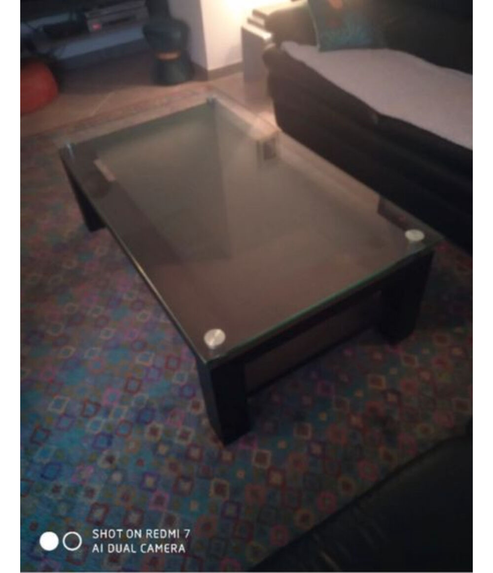 Table basse bois wengue et verre opaque Meubles