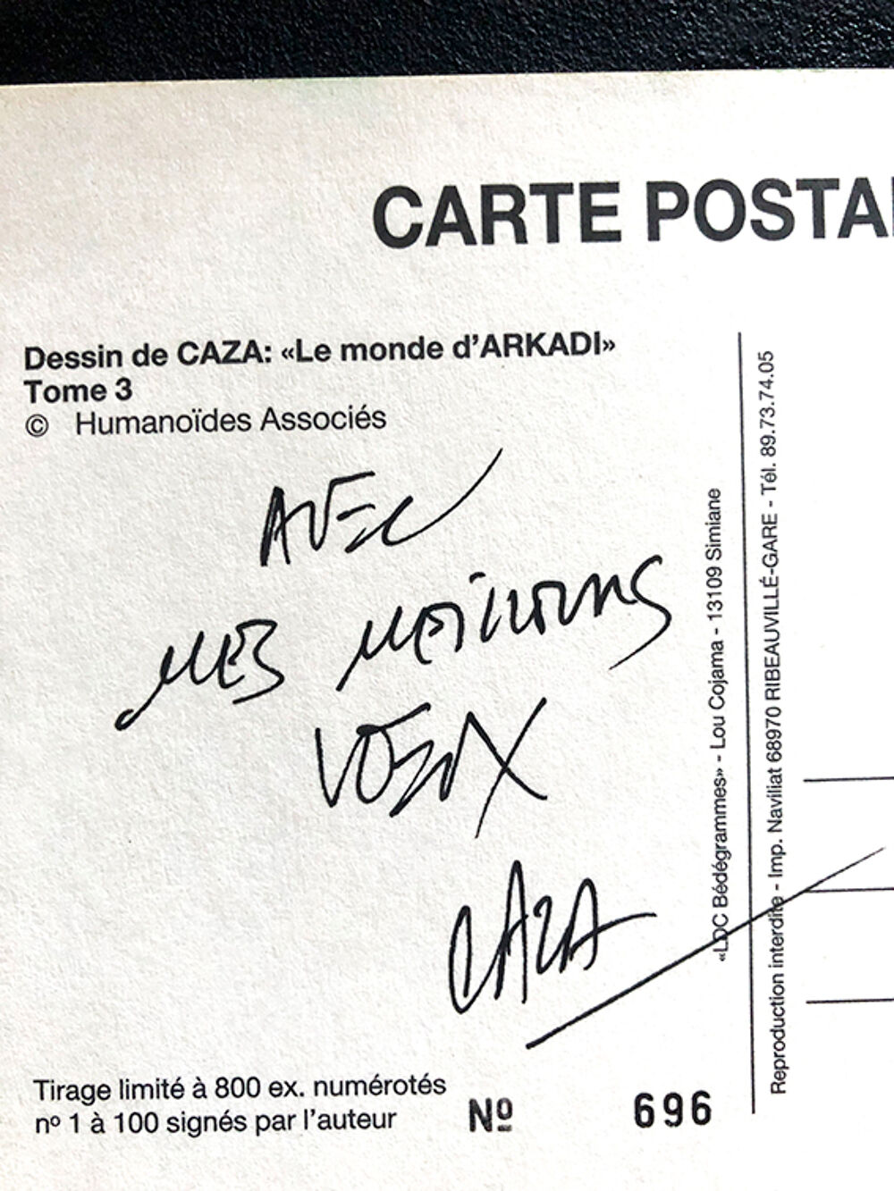 "ARKADI", BD de CAZA - Tome 3, avec carte sign&eacute;e d&eacute;dicac&eacute;e 