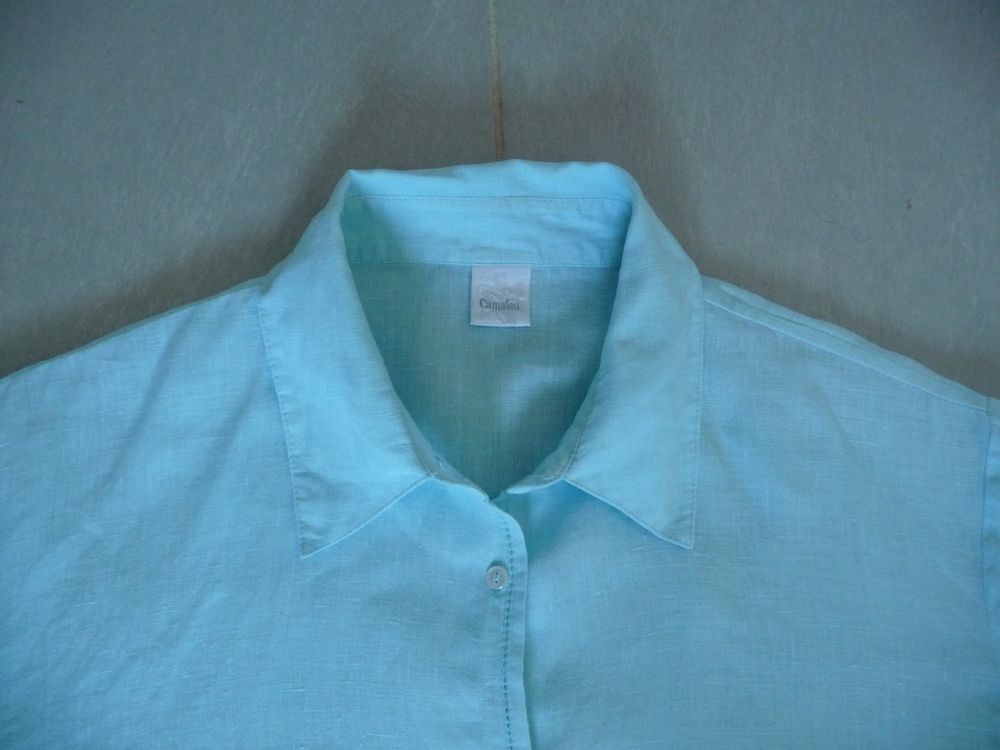 Chemisier turquoise clair pur lin T. 38 Vtements