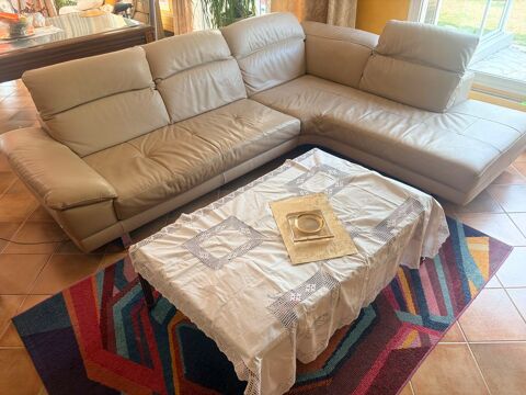 Canapé d'angle cuir beige 3.00 x 2.35  têtières réglables 0 La Gaude (06)