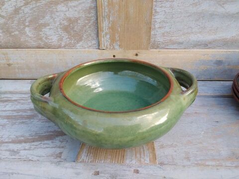 Terrine � Anses Gr�s Vert �maill� Poterie Artisanale 
40 Loches (37)