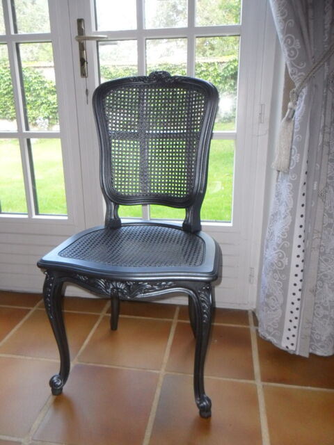 Chaise cannée relookée (patinée en gris étain) 75 Denonville (28)