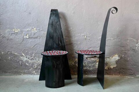 Paire de chaises trne en bton et mtal design 600 Wintzenheim (68)