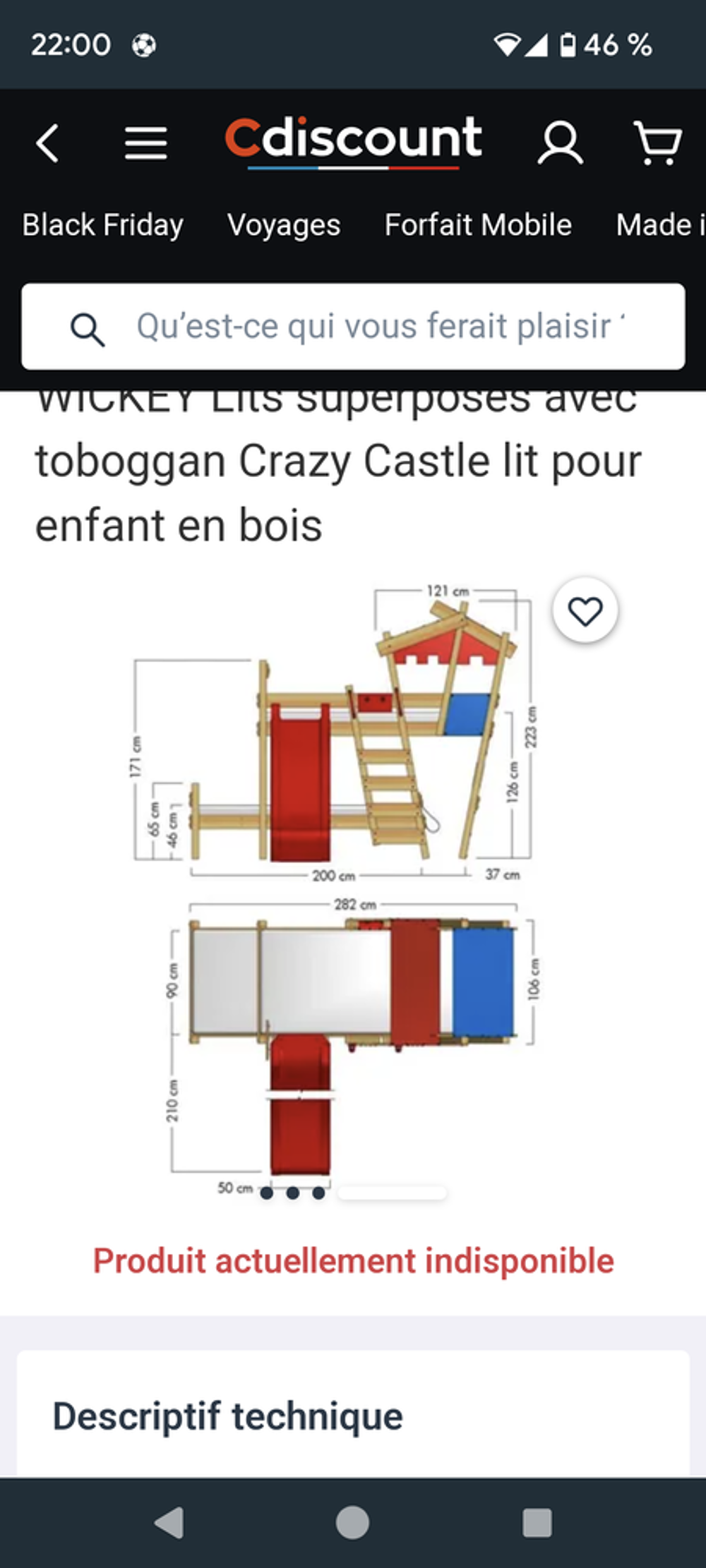 Lit double superpos&eacute; avec toboggan Mobilier enfants