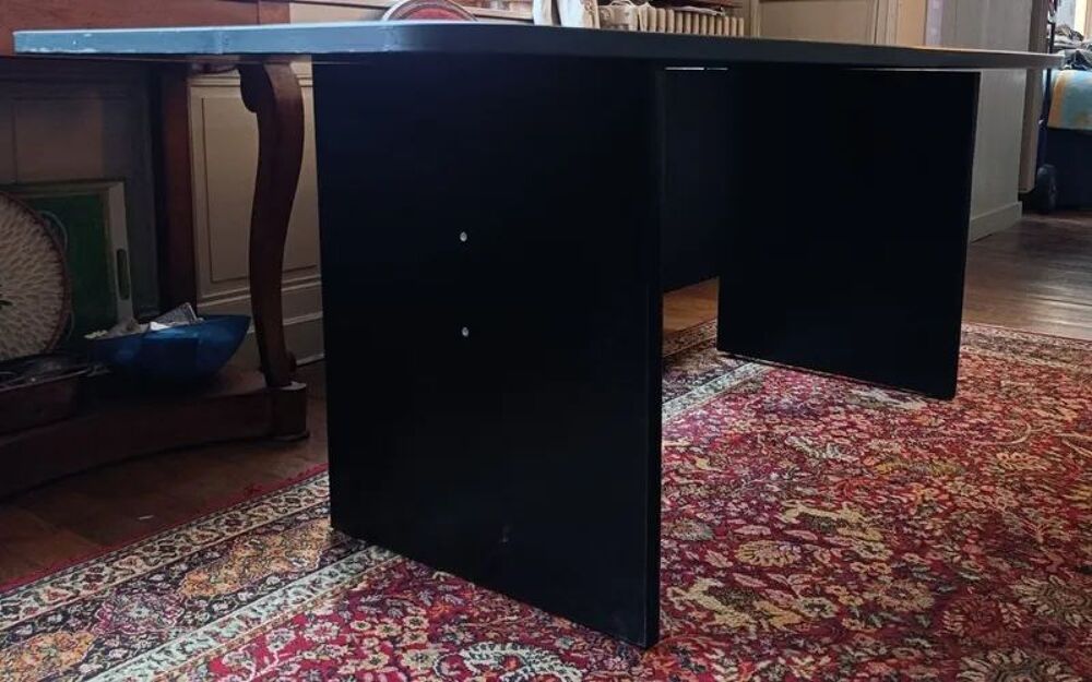 Grande table de bureau (ou salle &agrave; manger) noire en bois Meubles