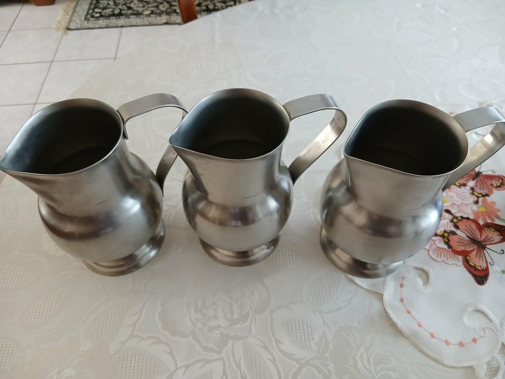  Lot de six pots vintage inox lourd bomb&eacute; sur pied N&deg; 1457 Cuisine