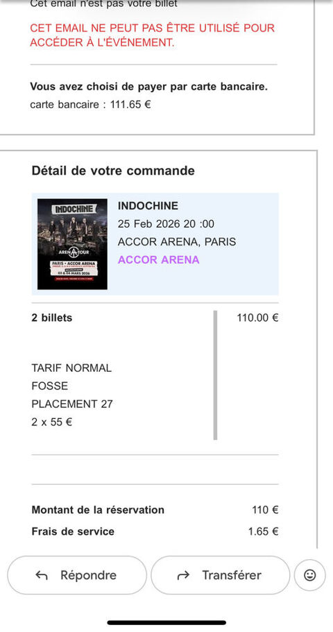 2 Billets concert INDOCHINE 55 La Marne (44)