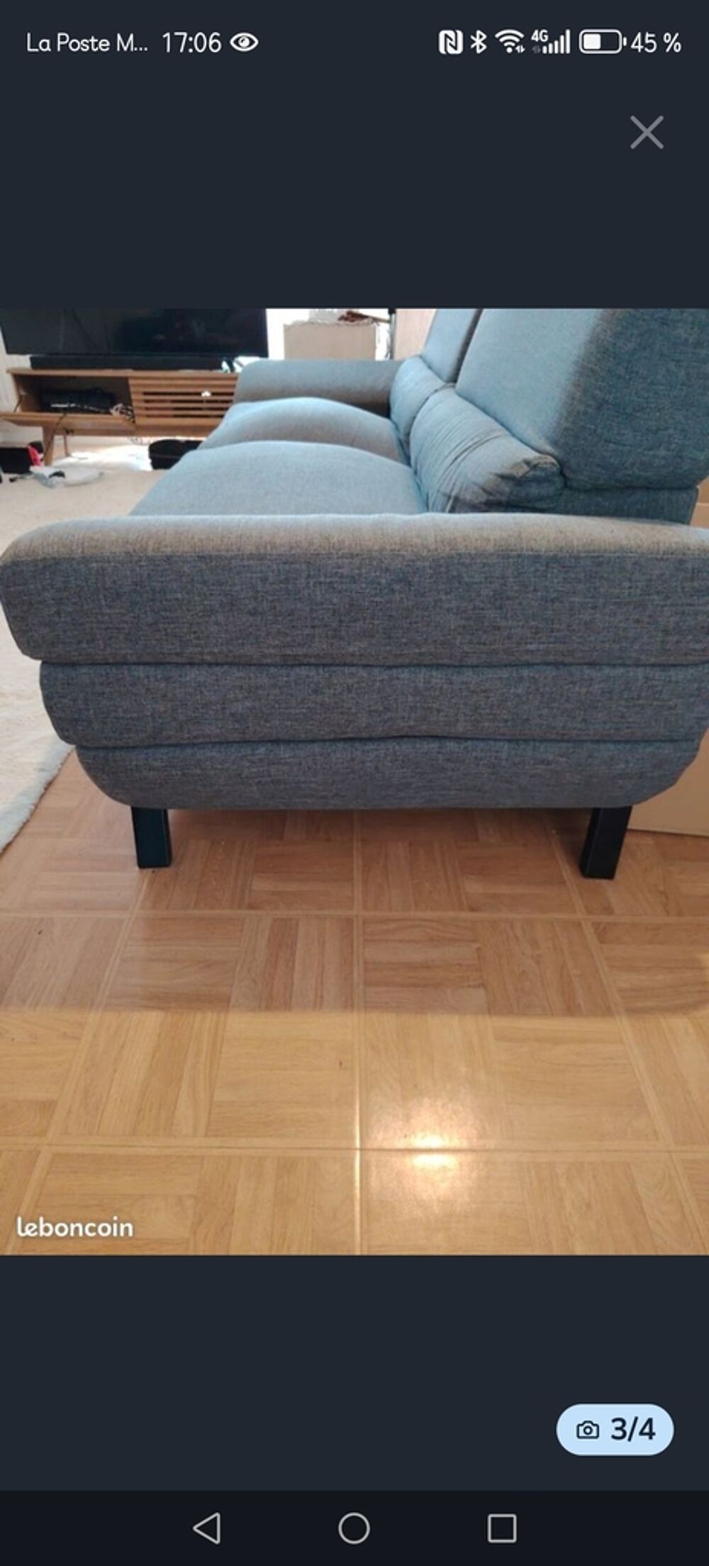 Canap&eacute; tissu gris accoudoirs arrondis Meubles