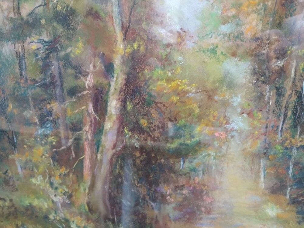 Tableau Pastel Paysage de Sous-Bois Sign&eacute; Veron
