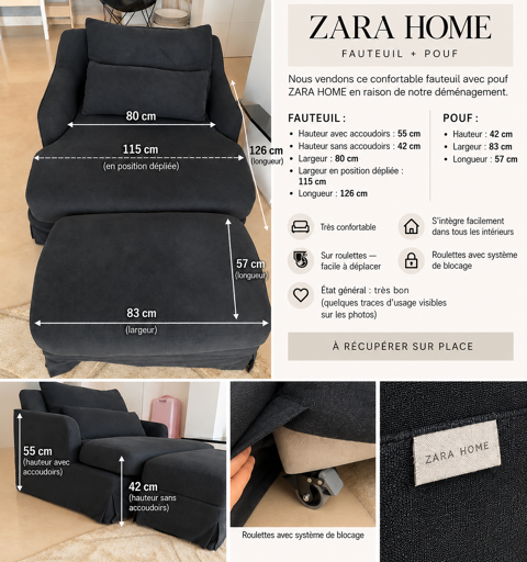 Fauteuil avec pouf ZARA HOME Roquebrune-Cap-Martin (06)