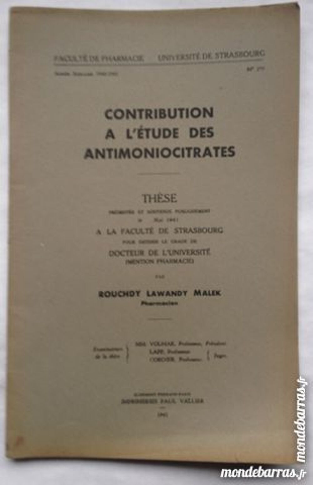Contribuiton &agrave; l'&eacute;tude des antimoniocitrates Livres et BD