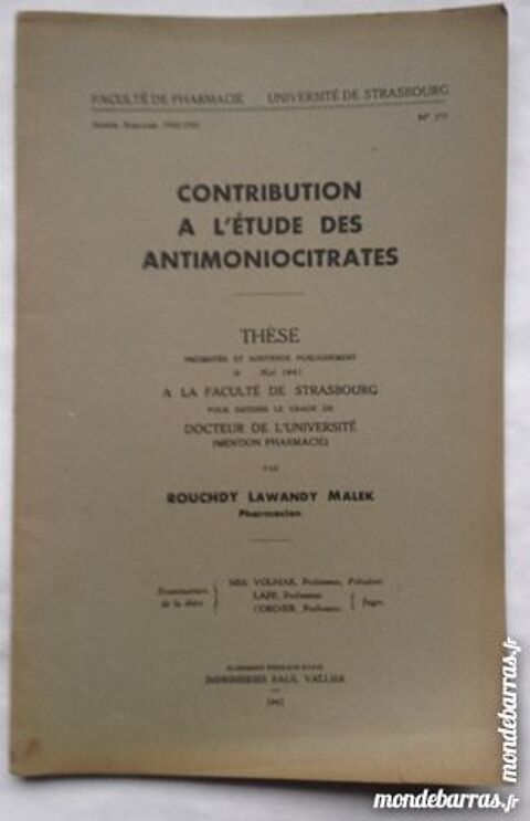 Contribuiton à l'étude des antimoniocitrates 7 Achenheim (67)