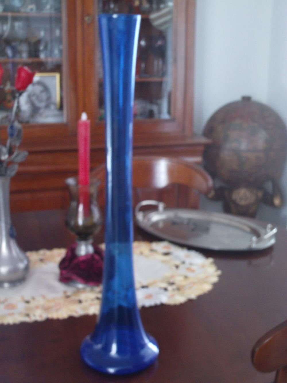 Grand vase soliflore bleu Cobalt vintage ann&eacute;es 60 N&deg;1054 Décoration