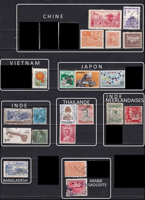 lot de 146 timbres de PAYS d'ASIE 6 Les Églisottes-et-Chalaures (33)