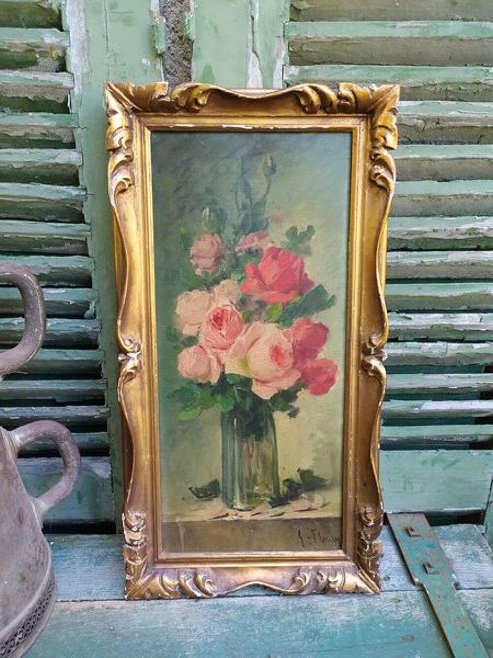 Tableau Huile sur Toile Bouquet de Roses Sign&eacute; G. Fleury 