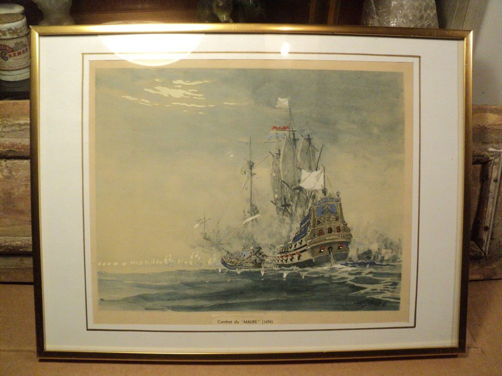 Tableau Marine Albert S&eacute;bille Lithographie Ancienne Gouache. Dcoration