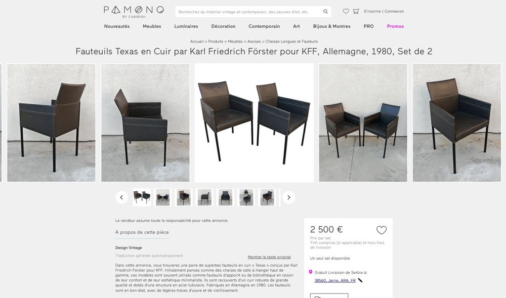 Superbe paire de fauteuils KFF " Texas " en cuir noir Meubles
