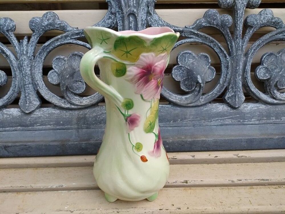 Vase Fa&iuml;ence Saint-Cl&eacute;ment Capucines Style Art Nouveau Décoration