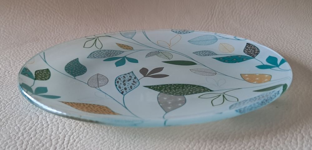 lot set de 6 assiettes &agrave; dessert en verre vert pastel avec p Décoration