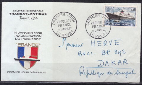 Timbres FRANCE-Lettre-Enveloppe 1er jour-Paquebot France-Fre 4 Lyon 5 (69)