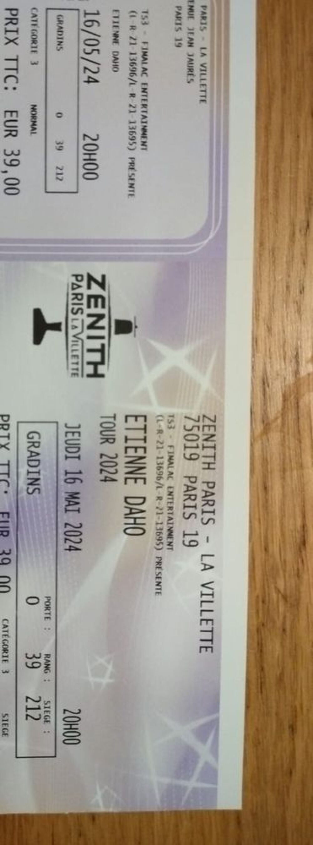 2 billets &Eacute;tienne Daho Zenith La Villette Paris jeudi 16 mai Billetterie