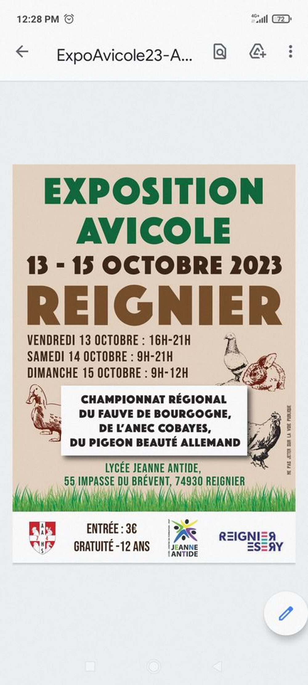 Exposition avicole &agrave; Reignier Billetterie