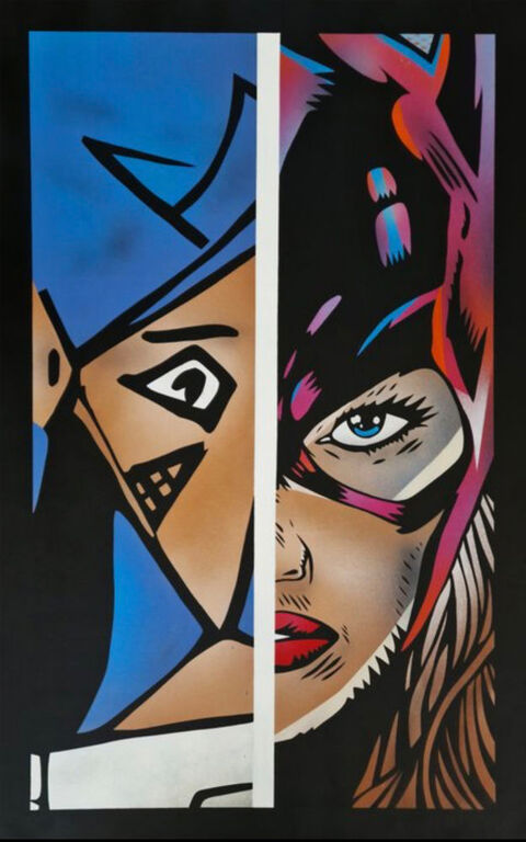 FR (1978) Picasso Vs Batwoman - pop art streetart - aerosol 350 Breuillet (91)
