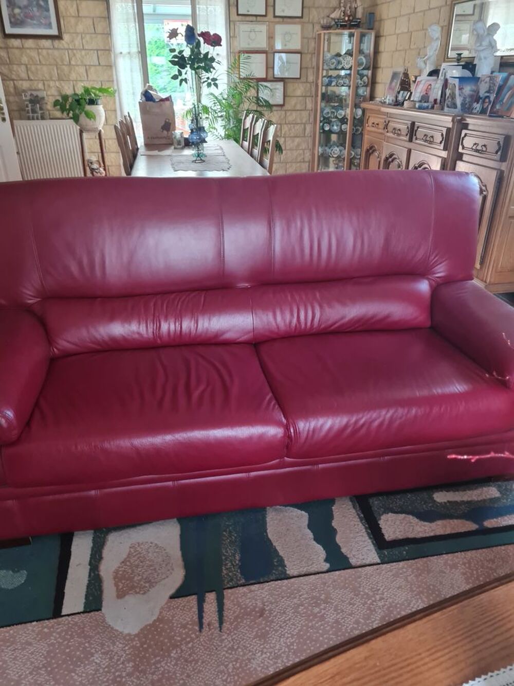 Ensemble fauteuils 3 places + 1 place en cuir bordeaux Meubles