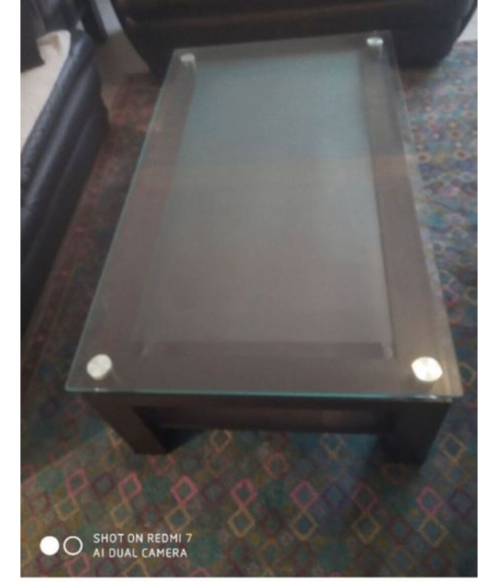 Table basse bois wengue et verre opaque Meubles