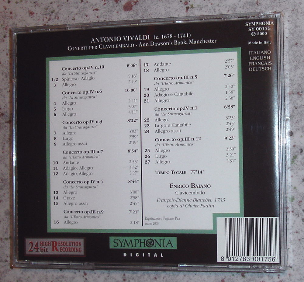 ANTONIO VIVALDI -CD- CONCERTI PER CLAVICEMBALO-ENRICO BAIANO CD et vinyles