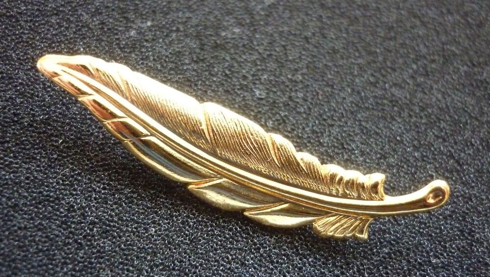 BIJOU FANTAISIE vintage BROCHE forme plume m&eacute;tal dor&eacute; Bijoux et montres